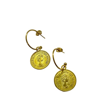 earrings steel gold coin